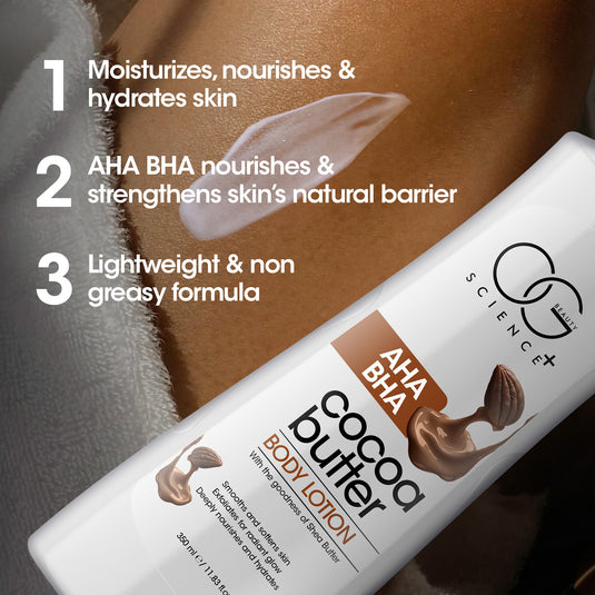 OG BEAUTY SCIENCE+ AHA BHA Body Lotion, Hydrating, Non-Greasy, Smooth & Radiant Skin, Shea & Cocoa Butter, 350ml