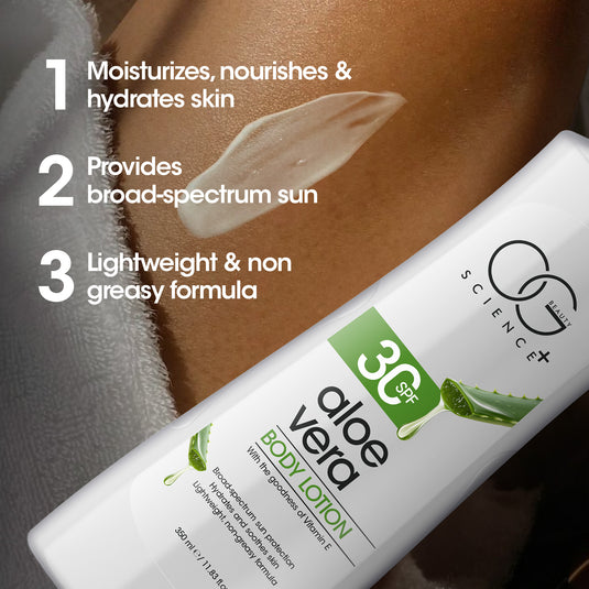 OG BEAUTY SCIENCE+ SPF 30 Body Lotion, Hydrating, Non-Greasy, Aloe Vera & Vitamin E, Broad-Spectrum Protection, 350ml