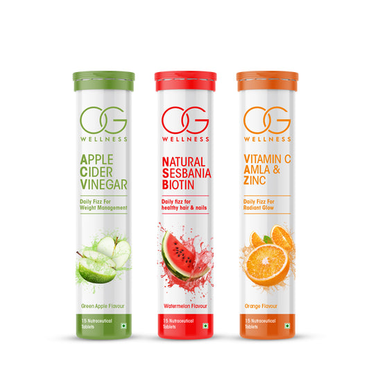 OG Wellness Health Booster Pack: Apple Cider Vinegar, Natural Sesbania Biotin, Vitamin C, Amla & Zinc